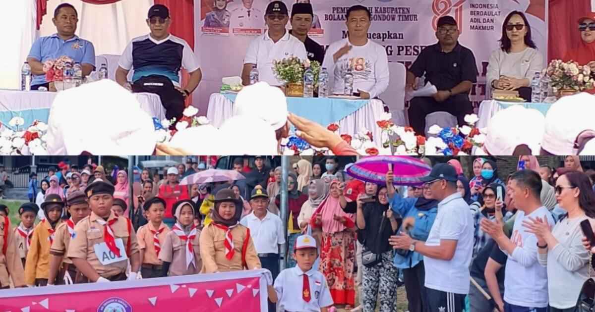 Bupati Boltim Oskar Manoppo melepas peserta gerak jalan SD dan SMP di Lapangan Togid