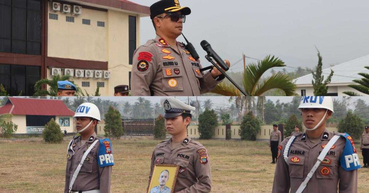 Kapolres Boltim Golfried Hasiholan Pakpahan memimpin upacara PTDH Bripka Muh. Syarif.