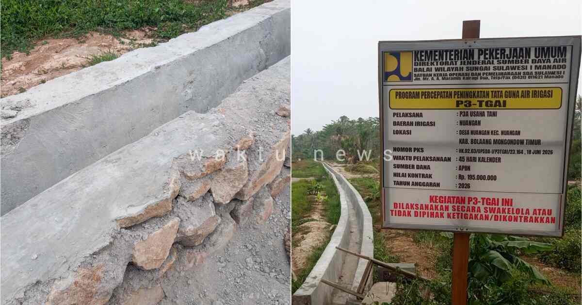 Kondisi pekerjaan irigasi P3-TGAI di Desa Nuangan, Kabupaten Bolaang Mongondow Timur.
