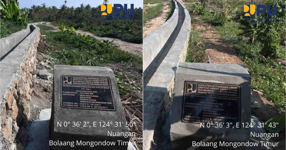 Kondisi fisik saluran irigasi P3-TGAI pada dua titik pekerjaan di Desa Nuangan, Boltim.