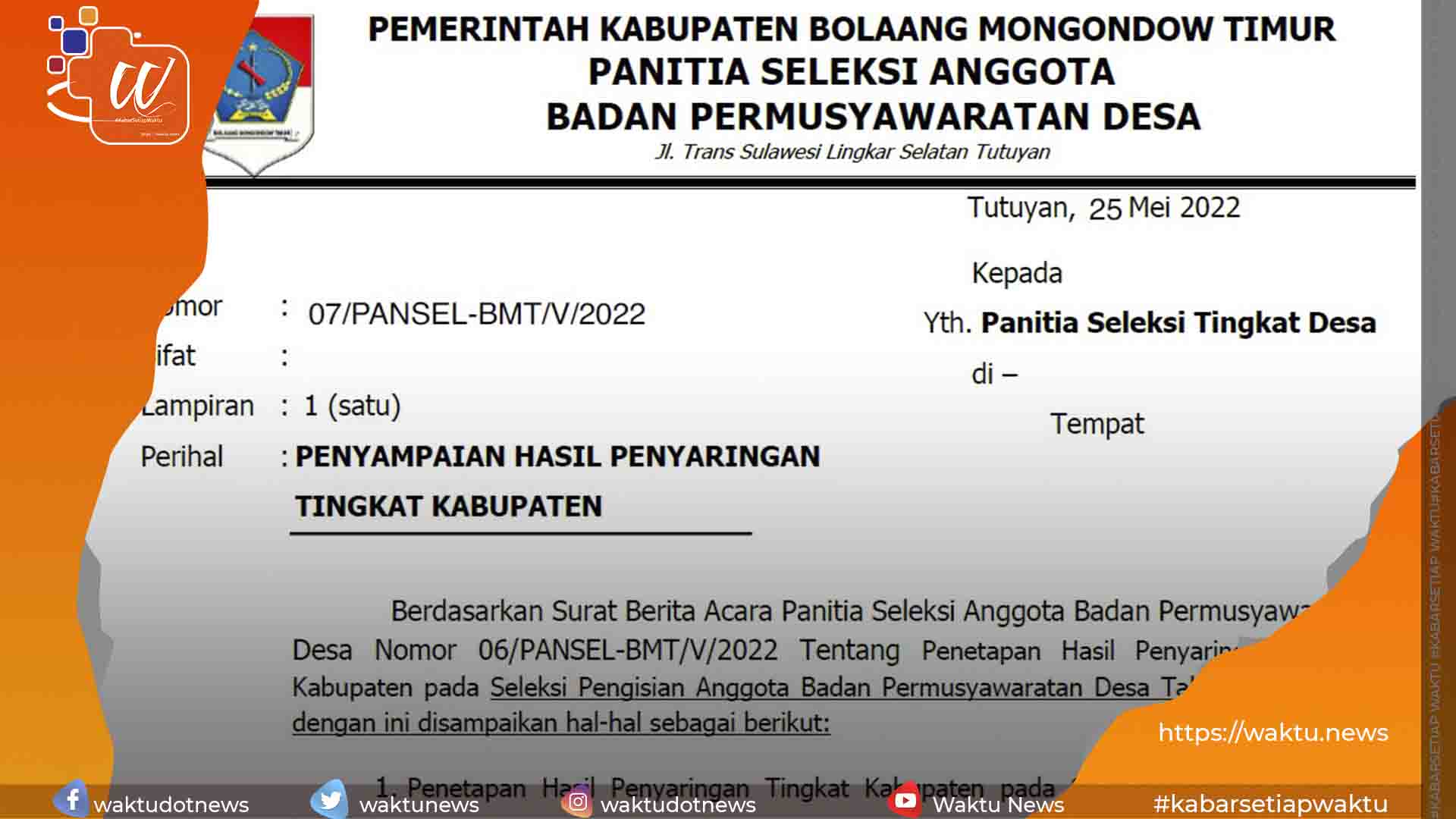 Hasil Penyaringan Calon BPD Boltim
