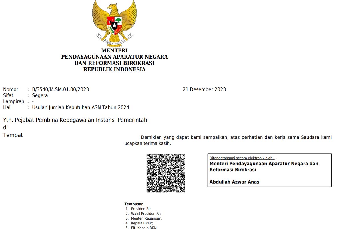 Usulan Kebutuhan ASN Tahun 2024