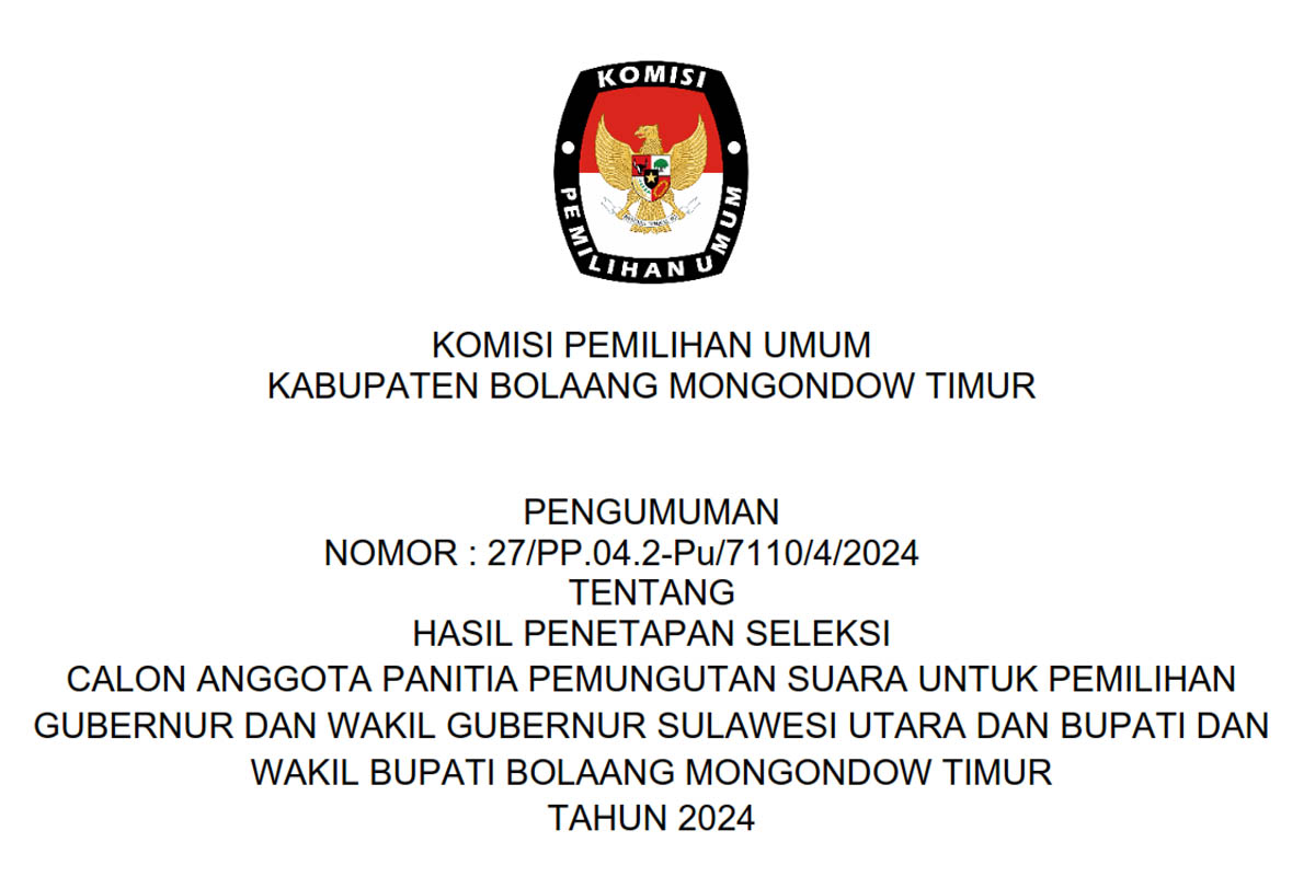 KPU Boltim Tetapkan PPS Pilkada 2024