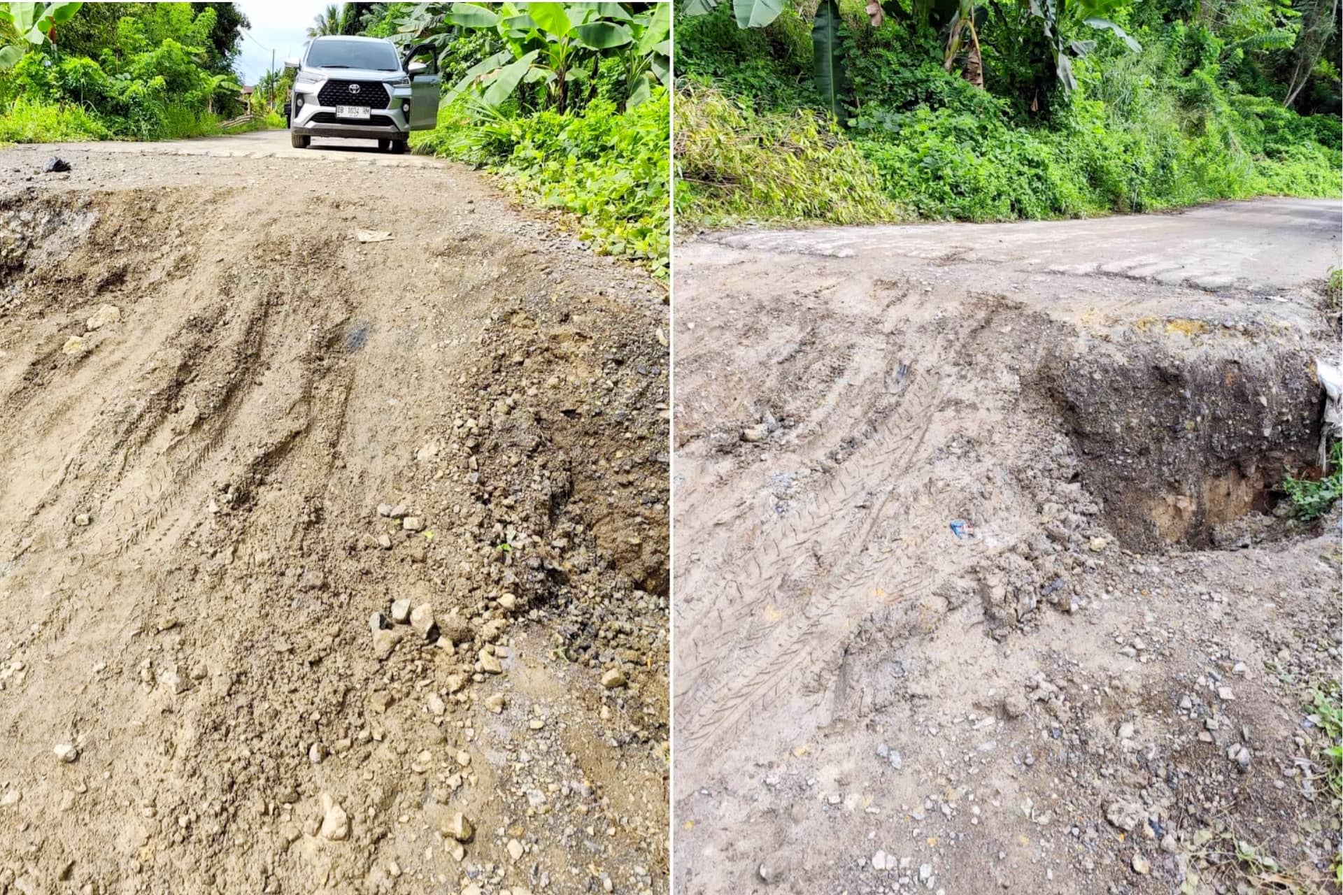 Mobil Bawaslu Boltim Terjebak Jalan Patah di Desa Buyandi