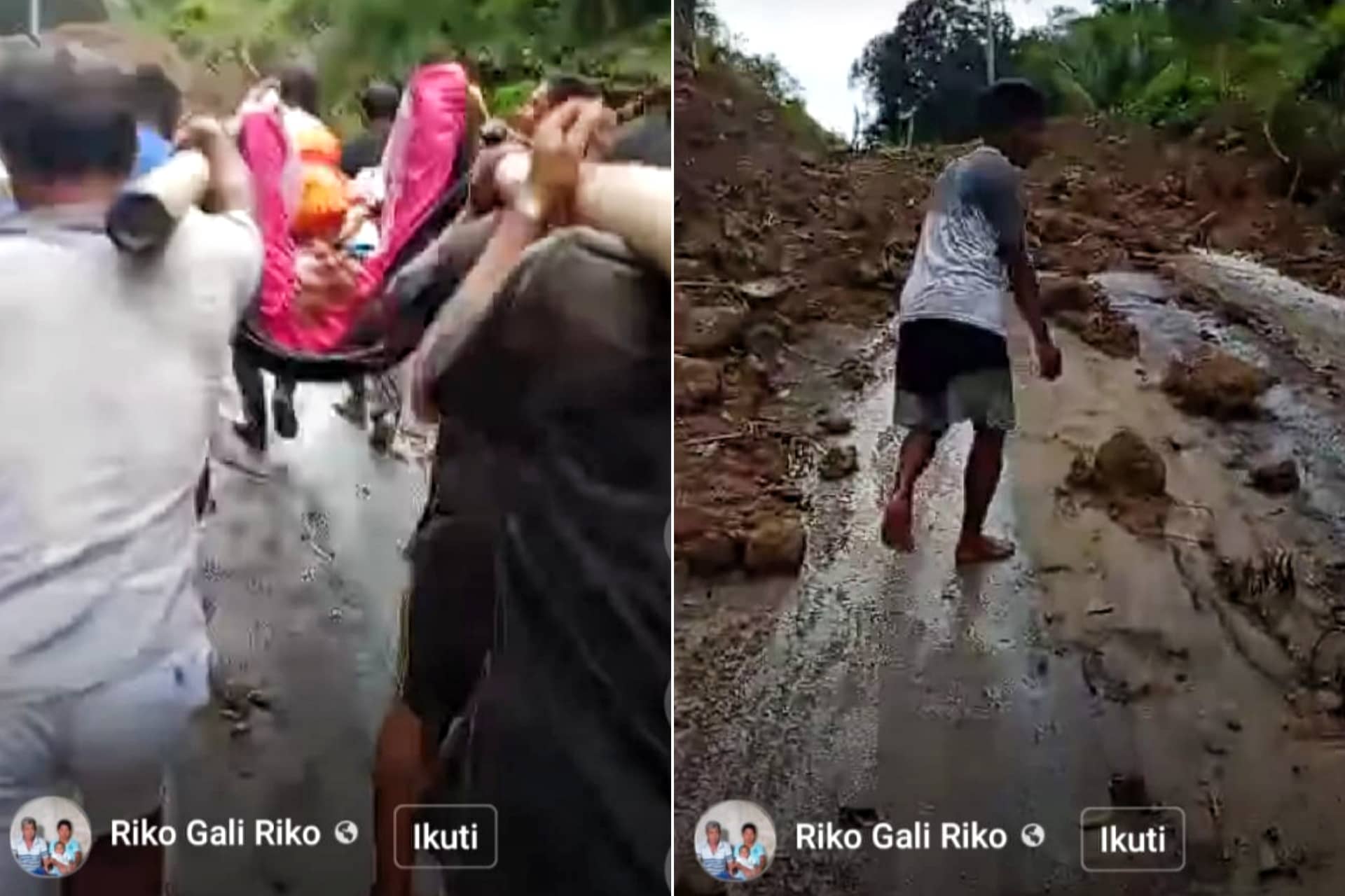 Warga Sakit di Boltim Ditandu Lewat Jalan Longsor