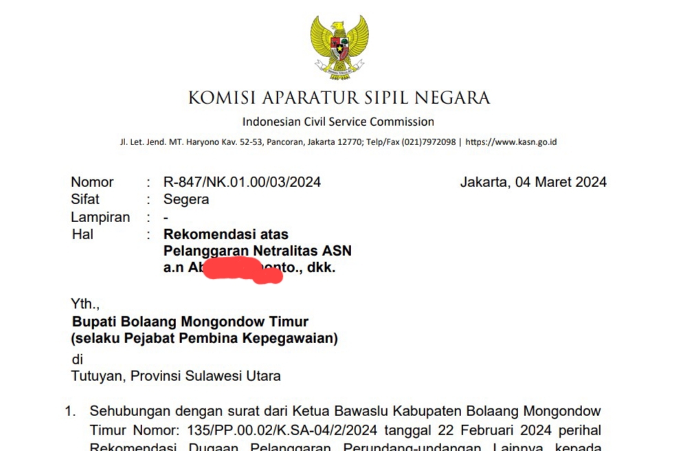 Bupati Boltim Diduga Abaikan Rekomendasi KASN, Sekda Sonny Warokka Jawab Begini
