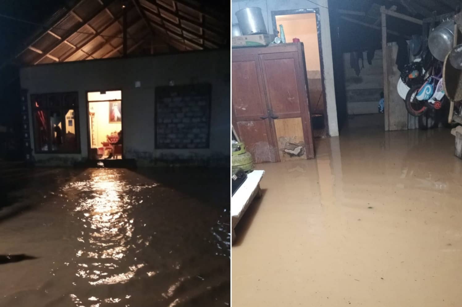 Kondisi rumah warga di Desa Molobog Timur Kabupaten Bolaang Mongondow Timur yang terrendam banjir, Kamis (30/1/2025) malam.