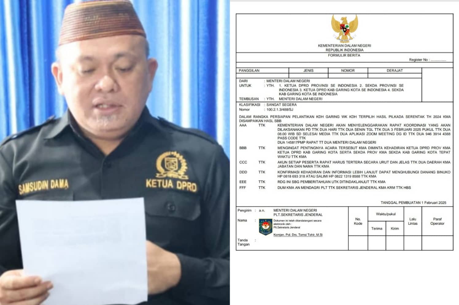 Ketua DPRD Boltim Ikuti Rakor Kemendagri, Pelantikan Kepala Daerah 20 Februari 2025