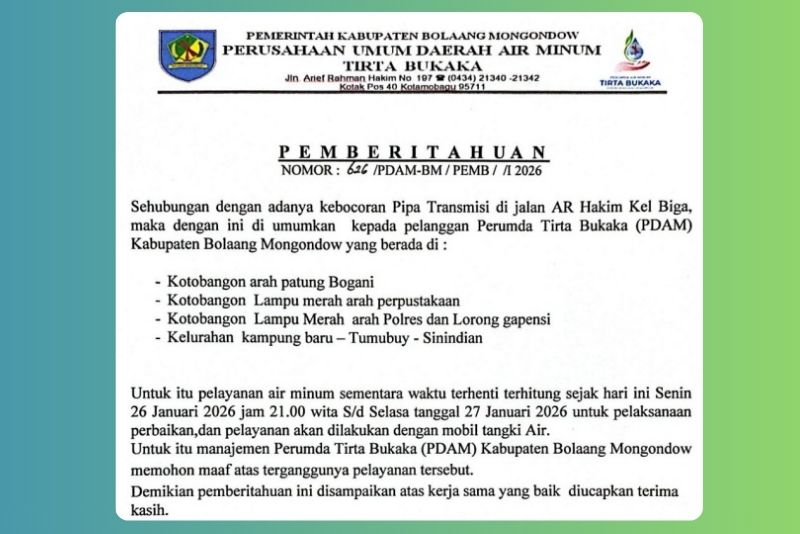 gangguan layanan air PDAM Tirta Bukaka