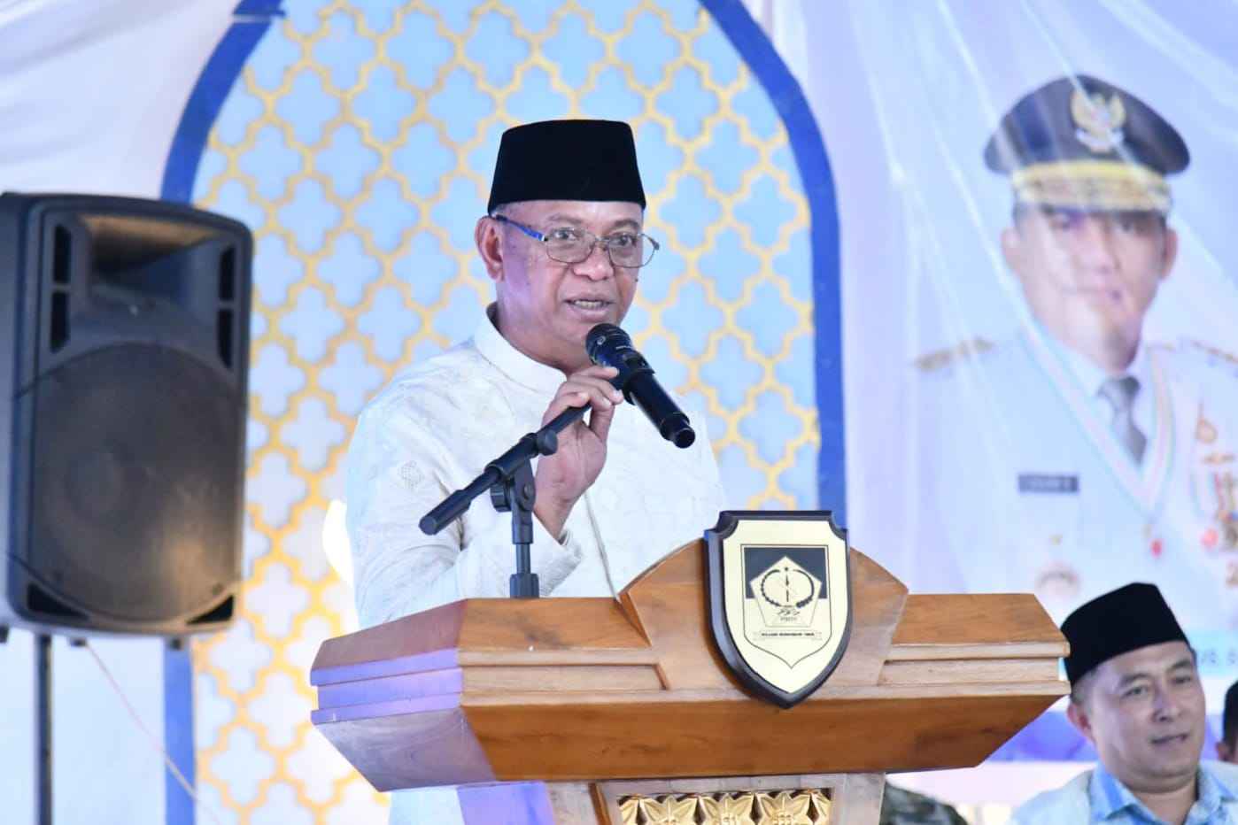 Bupati Boltim Oskar Manoppo memuji Gubernur Sulut terkait 25 blok WPR saat sambutan Safari Ramadan Pemprov di Tutuyan