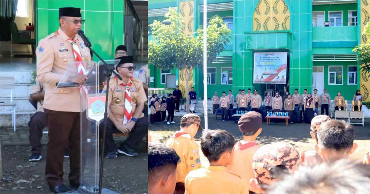 Bupati Boltim Oskar Manoppo saat menutup Perkemahan Moderasi Beragama III di Kabupaten Boltim.