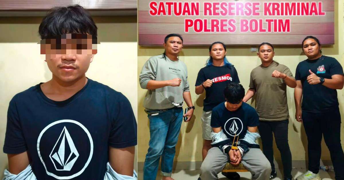 Tim Resmob Polres Boltim mengamankan terduga pelaku penikaman dua pemuda di Desa Molobog.
