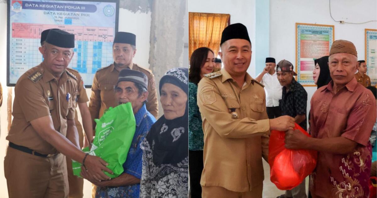 Bupati Oskar Manoppo dan Wakil Bupati Argo Sumaiku menyerahkan bantuan kepada masyarakat saat kunjungan kerja di Modayag Barat, Modayag, dan Mooat