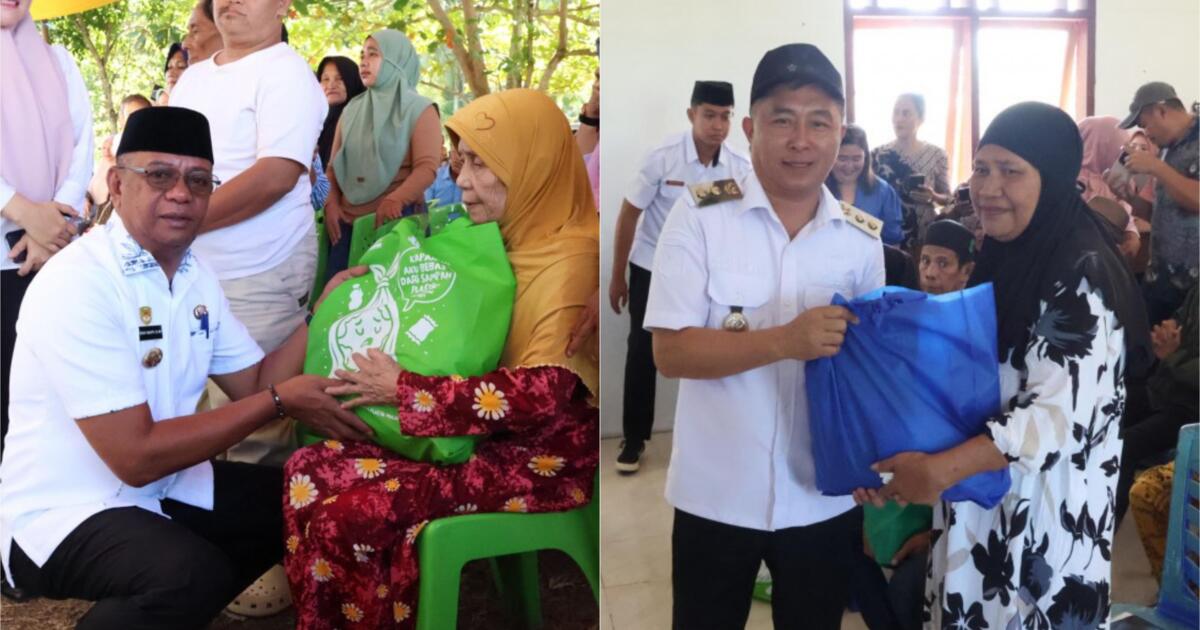 Bupati Oskar Manoppo dan Wakil Bupati Argo Sumaiku menyerahkan bantuan melalui Program Pemkab Boltim Berbagi.