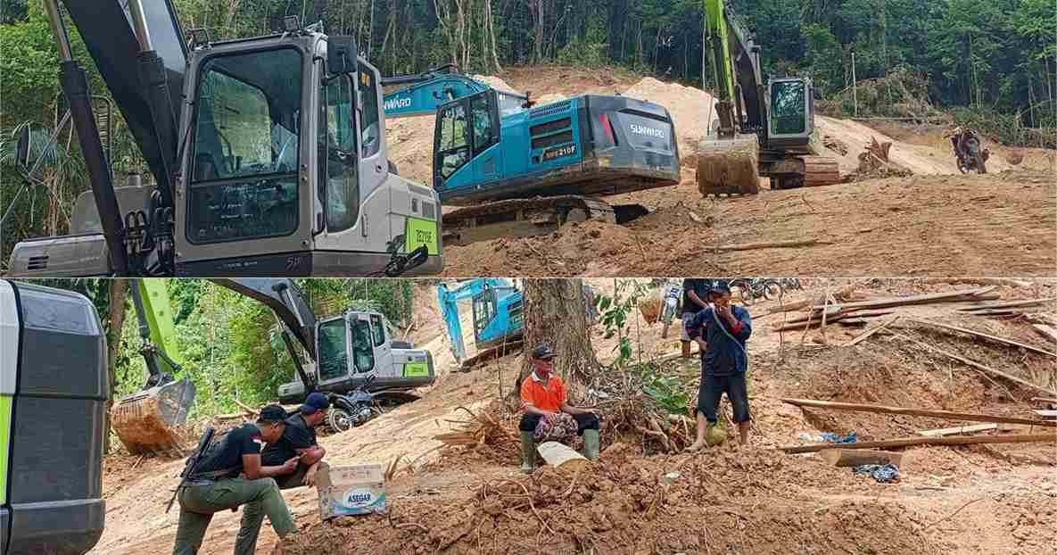 Lima ekskavator beroperasi di lokasi PETI perkebunan kayu manis Kabupaten Bolaang Mongondow Timur.