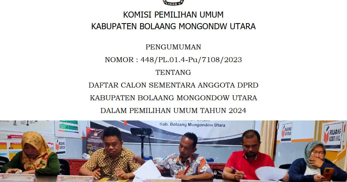 Daftar Calon Sementara Anggota DPRD Bolmut di Pemilu 2024