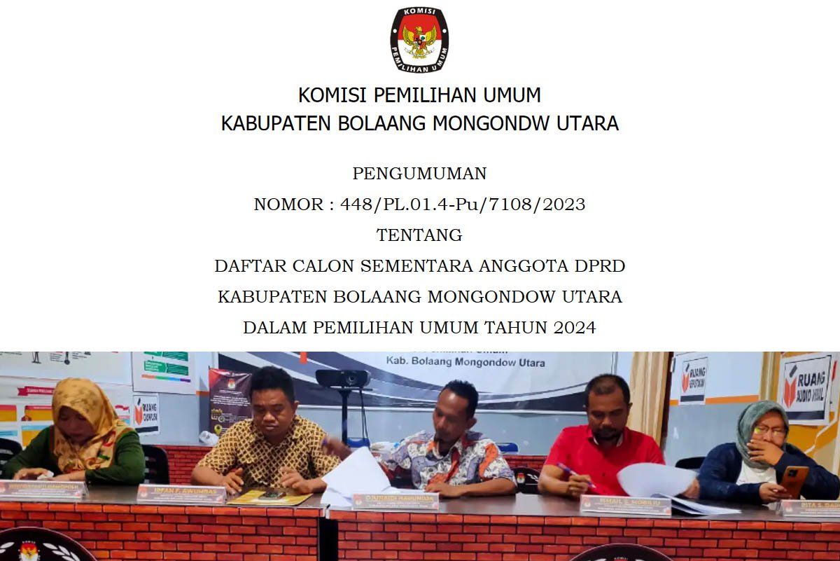 Daftar Calon Sementara Anggota DPRD Bolmut di Pemilu 2024