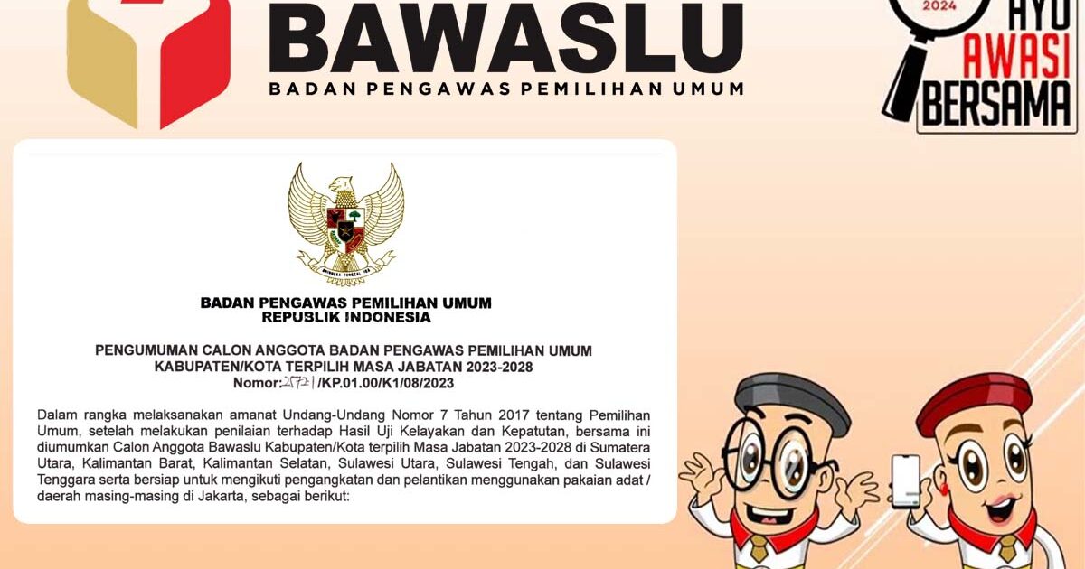 Daftar Nama Calon Anggota Bawaslu Kabupaten/Kota Terpilih Sulawesi Utara