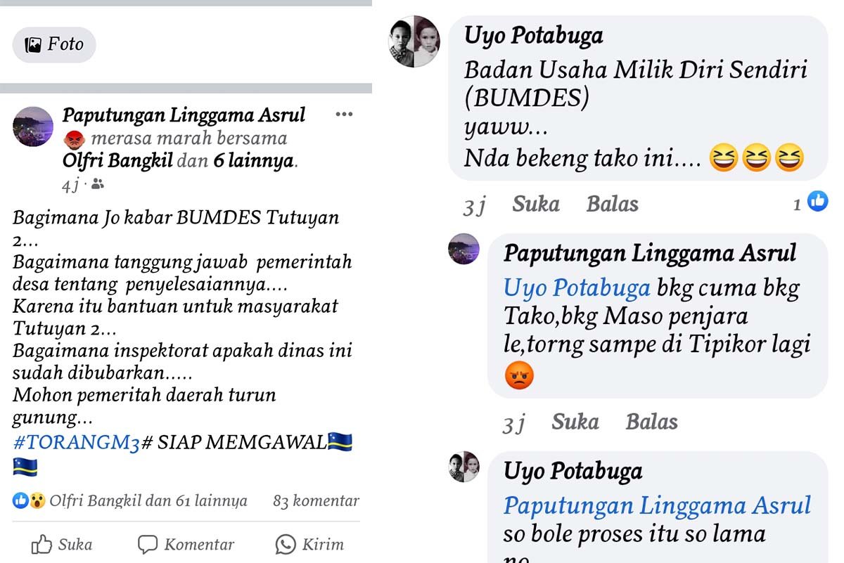 Postingan Asrul Linggama di Facebook