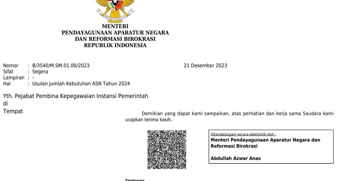 Usulan Kebutuhan ASN Tahun 2024