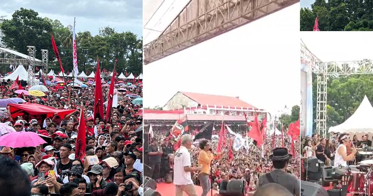 Pendukung Ganjar-Mahfud Berjoget Hujan-Hujanan