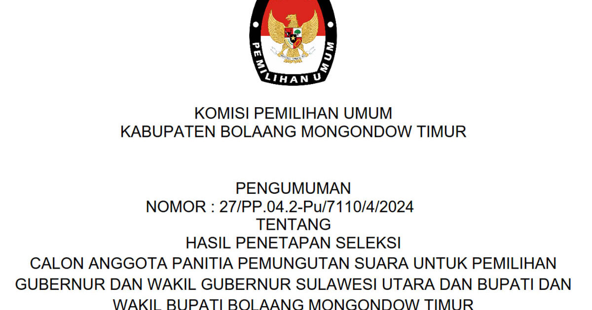 KPU Boltim Tetapkan PPS Pilkada 2024