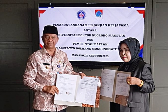 Bupati Boltim Oskar Manoppo menandatangani kerjasama dengan Universitas Doktor Nugroho Magetan di Hotel Sentra Manado.