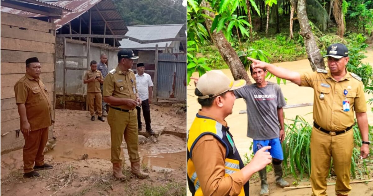 Bupati Boltim Oskar Manoppo meninjau Sungai Tuilan usai banjir di Nuangan