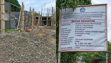 Gedung SMK Negeri 2 Nuangan Boltim, lokasi proyek swakelola revitalisasi senilai Rp2,5 miliar yang diduga sarat nepotisme