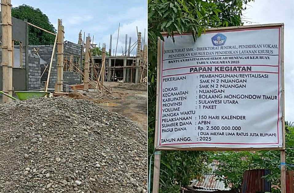Gedung SMK Negeri 2 Nuangan Boltim, lokasi proyek swakelola revitalisasi senilai Rp2,5 miliar yang diduga sarat nepotisme