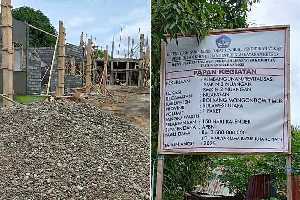 Gedung SMK Negeri 2 Nuangan Boltim, lokasi proyek swakelola revitalisasi senilai Rp2,5 miliar yang diduga sarat nepotisme