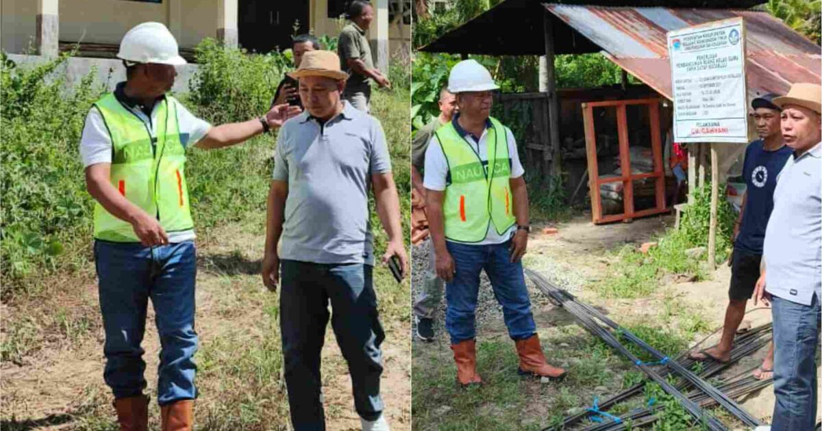 Bupati Boltim Oskar Manoppo meninjau proyek pembangunan ruang kelas baru di SMPN Satap Matabulu, Kecamatan Nuangan, Kabupaten Bolaang Mongondow Timur.