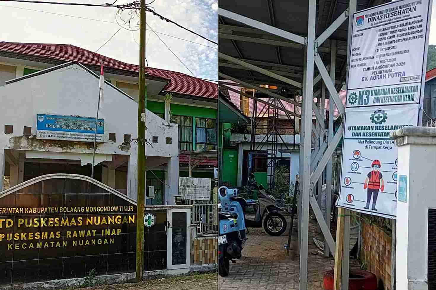 papan informasi proyek pemeliharaan Puskesmas Nuangan Boltim