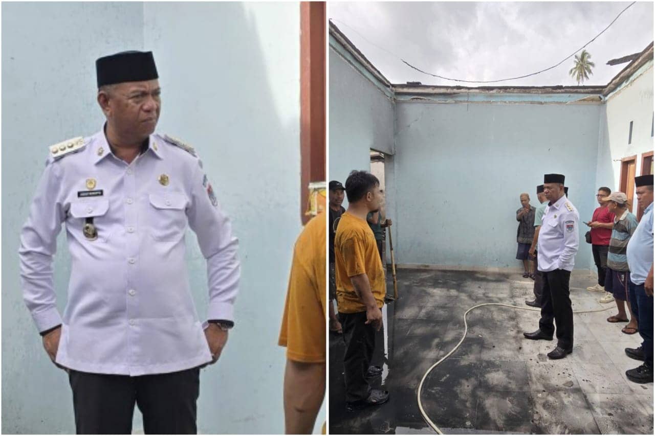 Bupati Oskar Manoppo meninjau rumah warga yang terbakar di Desa Buyat II