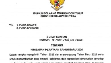 Surat edaran Bupati Boltim terkait perayaan malam tahun baru 2026