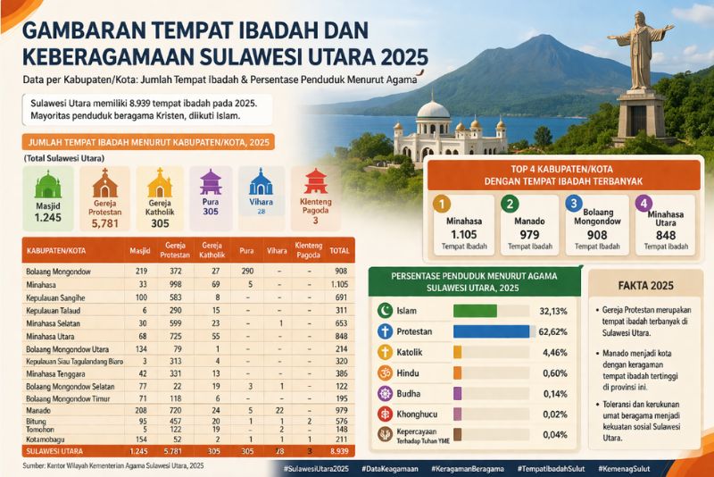 penduduk dan agama Sulawesi Utara 2025