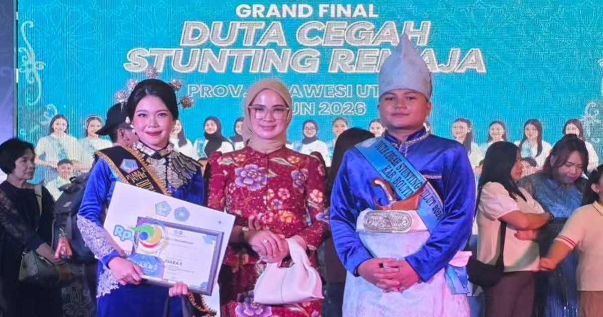 Dua finalis utusan Boltim Fahdil Mamonto dan Cahaya Koagow di ajang duta stunting Sulut 2026