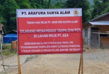 Papan informasi PT ASA yang dipasang di kawasan Panang Desa Kotabunan memicu protes warga.